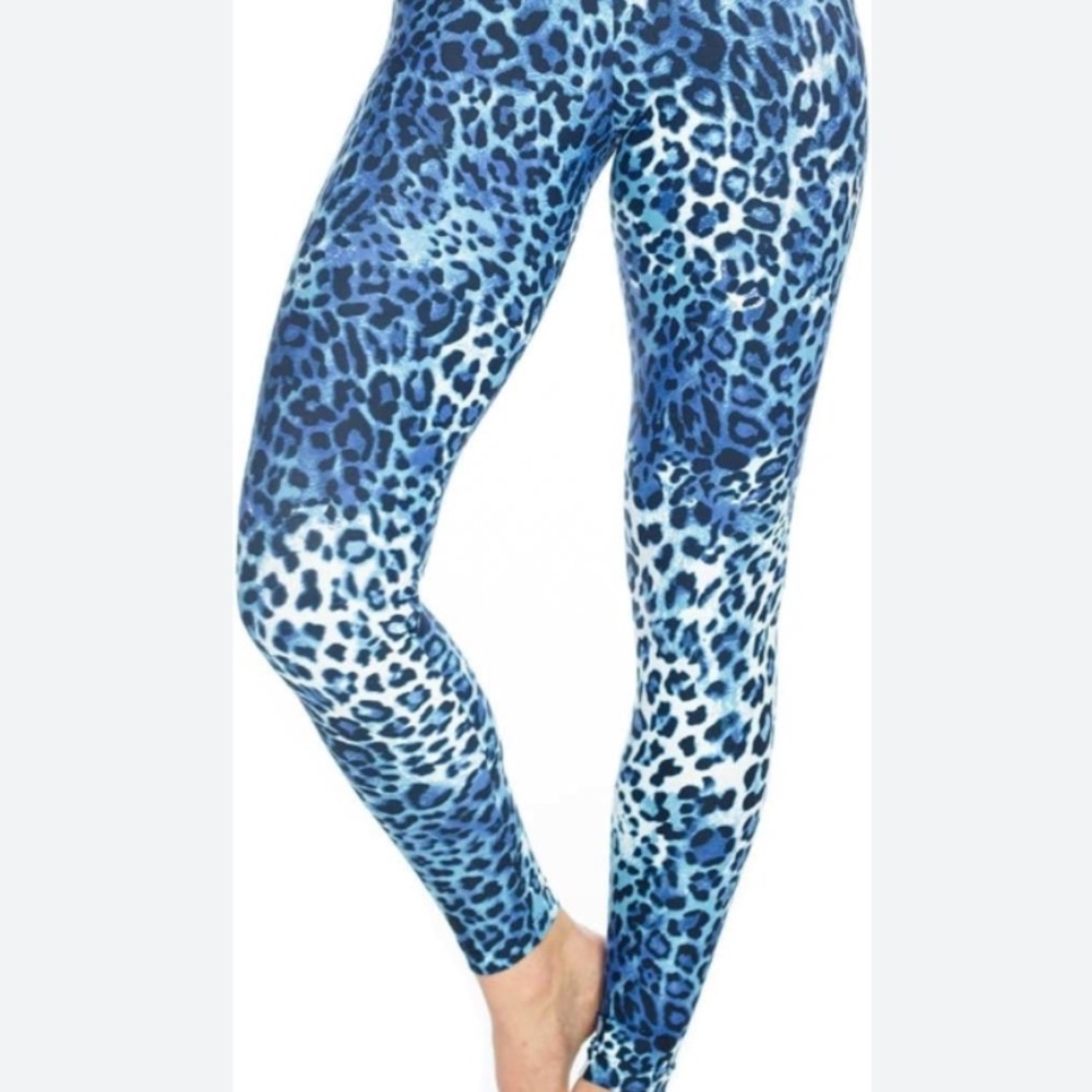 Liquido Blue Leopard Print Yoga Leggings